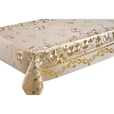 Messa a terra in argento dorato con copertura del tavolo in rilievo con supporto in tessuto di poliestere